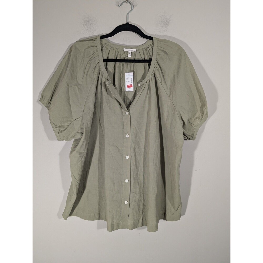 Maurices Womens Sage Short Sleeve Button Up Blouse Sz XXL‎ Mature Modest Prairie